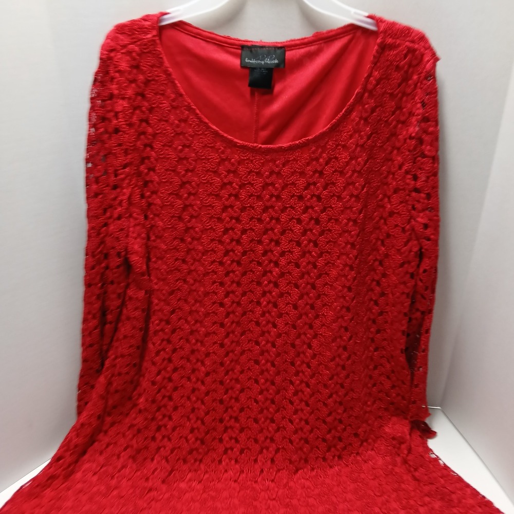 Brittany Black - Red Lace Sequin Top Womens Med 3/4 Sleeve Blouse Lined - Picture 2 of 12